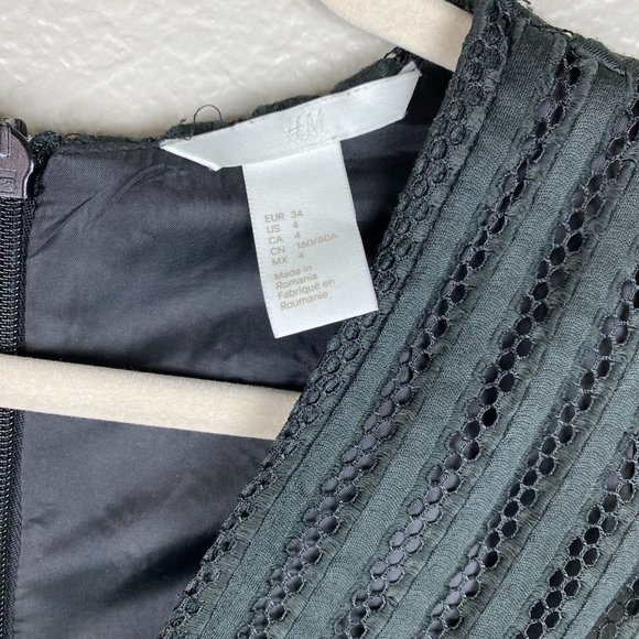 H&M Black A-Line Lace Eyelet Body Flattering Dress Women's Size 4 - Picture 4 of 7